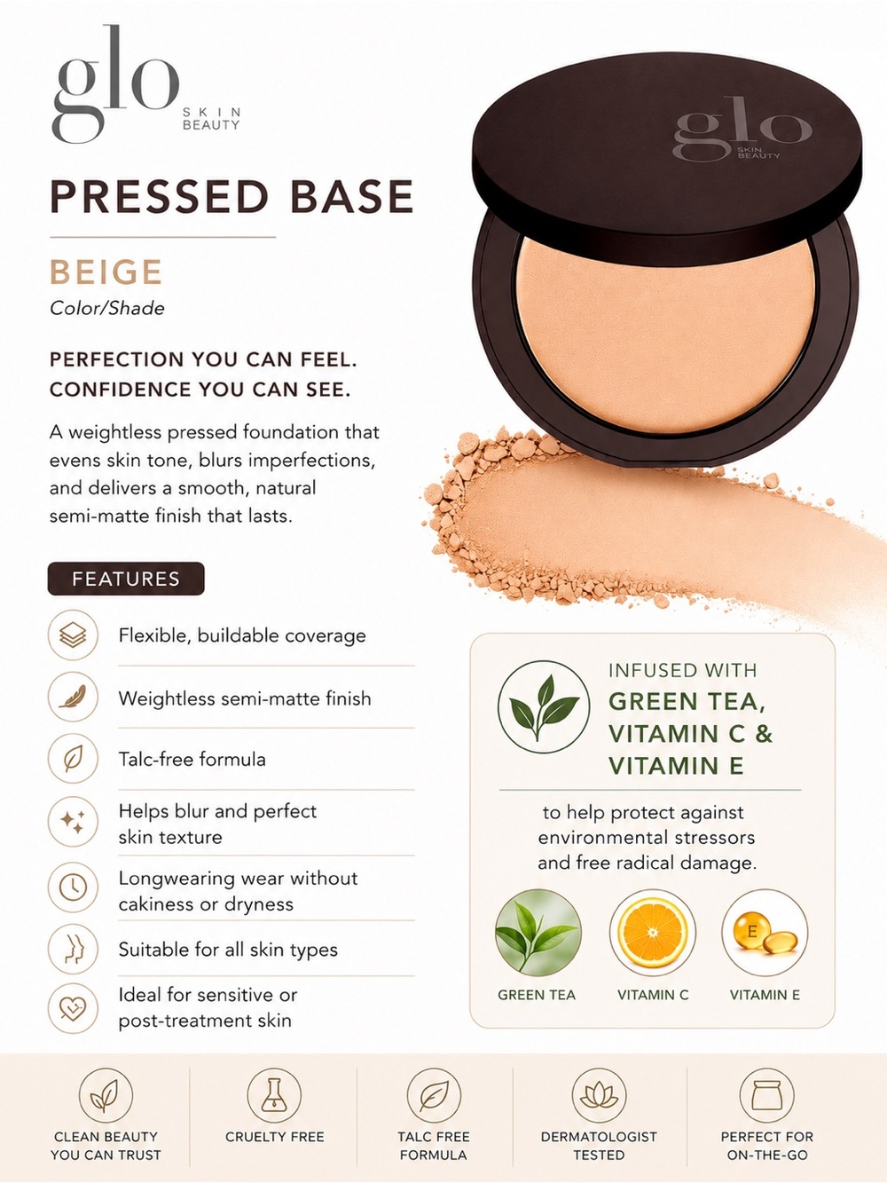 Glo Skin Beauty Pressed Base Mineral Powder Foundation Beige New